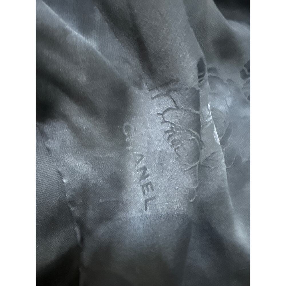 Chanel Black Silk Camellia Scarf Wrap - Authentic Designer Luxury - Picture 5 of 6